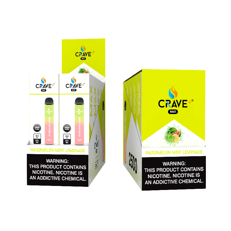 CRAVE PLUS MAX DISPOSABLE 2500PF 5 WATERMELON MINT LEMONADE BOX OF