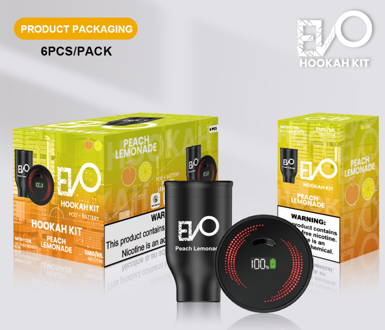 EVO HOOKAH KIT PEACH LEMONADE BOX OF 6 Gotham Distro