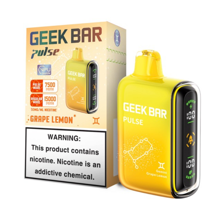 GEEK BAR PULSE 15000 PUFFS DISPOSABLES GRAPE LEMON BOX OF 5 Gotham Distro