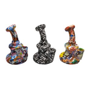 5'' WATER TRANSFER PRINTING SILICONE WATER PIPE, WITH 14 MM MALE JOINT FUNNEL.