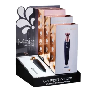 MAIA VAPORATOR (PRODUCT STAND/TESTER/ SILICONE VIBRATOR 2CT BLACK & 1CT PINK) SET IN A BOX