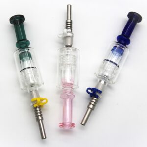 8.3'' GLASS HONEY STRAW W/ TYRE PERK W/ 14MM STAINLESS STEAL TIP W/ 14MM PLASTIC CLIP (CH 972-14-S)