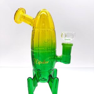 HIPSTER ROCKET YELLOW & GREEN GLASS WATERPIPE (GS039YG)