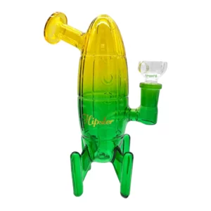 HIPSTER ROCKET YELLOW & GREEN GLASS WATERPIPE (GS039YG)
