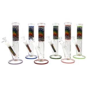 FGP 5233 ( 10'' GLASS WATERPIPE WITH ZIG WAG COLOR DECAL DESIGN / 19MM MATCHING COLOR DOWNSTEM AND 14MM COMMON)
