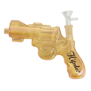 HIPSTER REVOLVER CLEAR GOLD GLASS WATERPIPE (GS032CGLD)