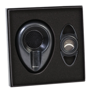 LUCIENNE BLACK CARBON FIBER DESIGN CIGAR CUTTER & ASHTRAY SET BOX (ACS2)