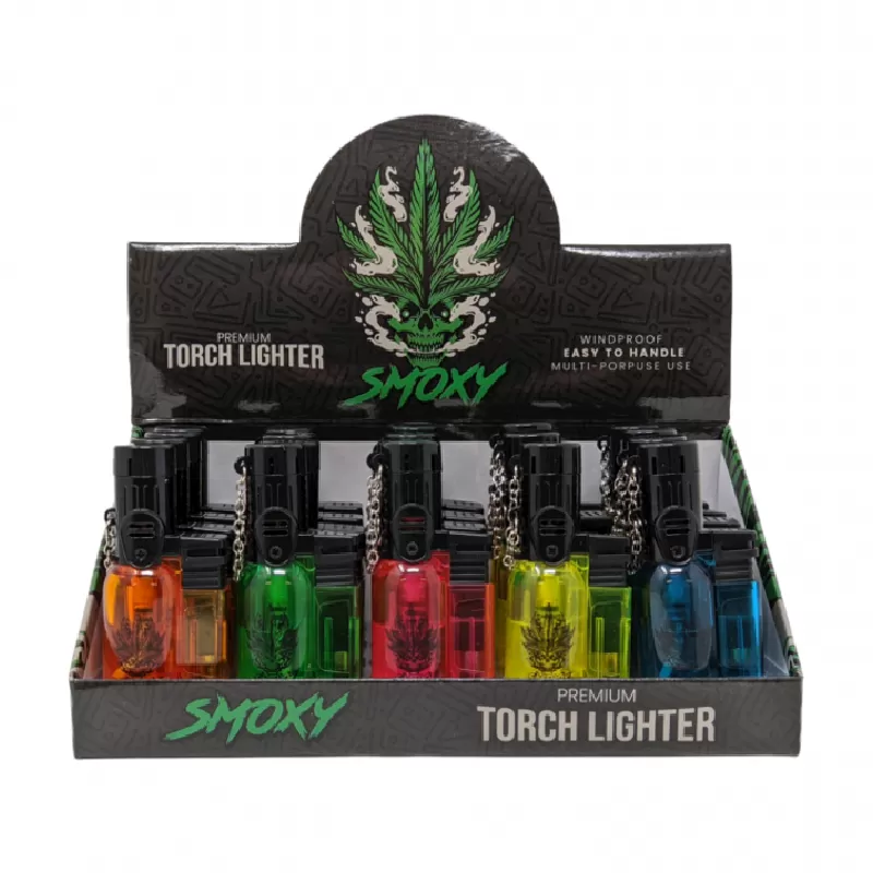 SMOXY MINI TORCH LIGHTER - TRON CLEAR - ASSORTED COLORS 20CT DISPLAY