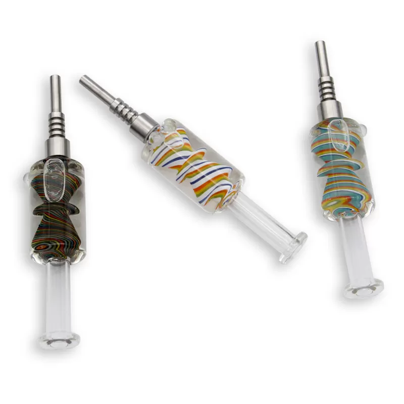 5.9'' GLASS HONEY STRAW W/ STAINLESS JOINT AND STAINLESS STEEL TIP