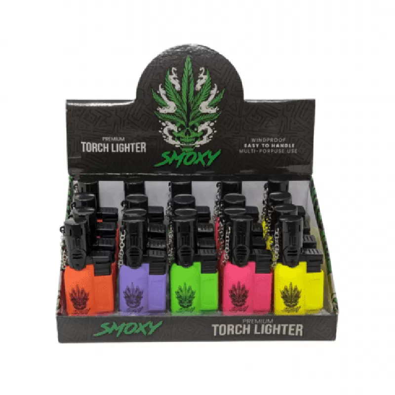 SMOXY MINI TORCH LIGHTER - TRON RUBBER   - ASSORTED COLORS 20CT DISPLAY