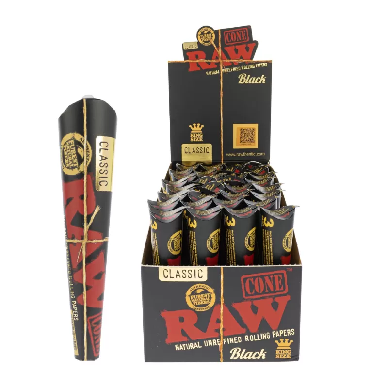 RAW CONES BLACK KING SIZE CLASSIC 3CT PACK 32 PACK PER BOX