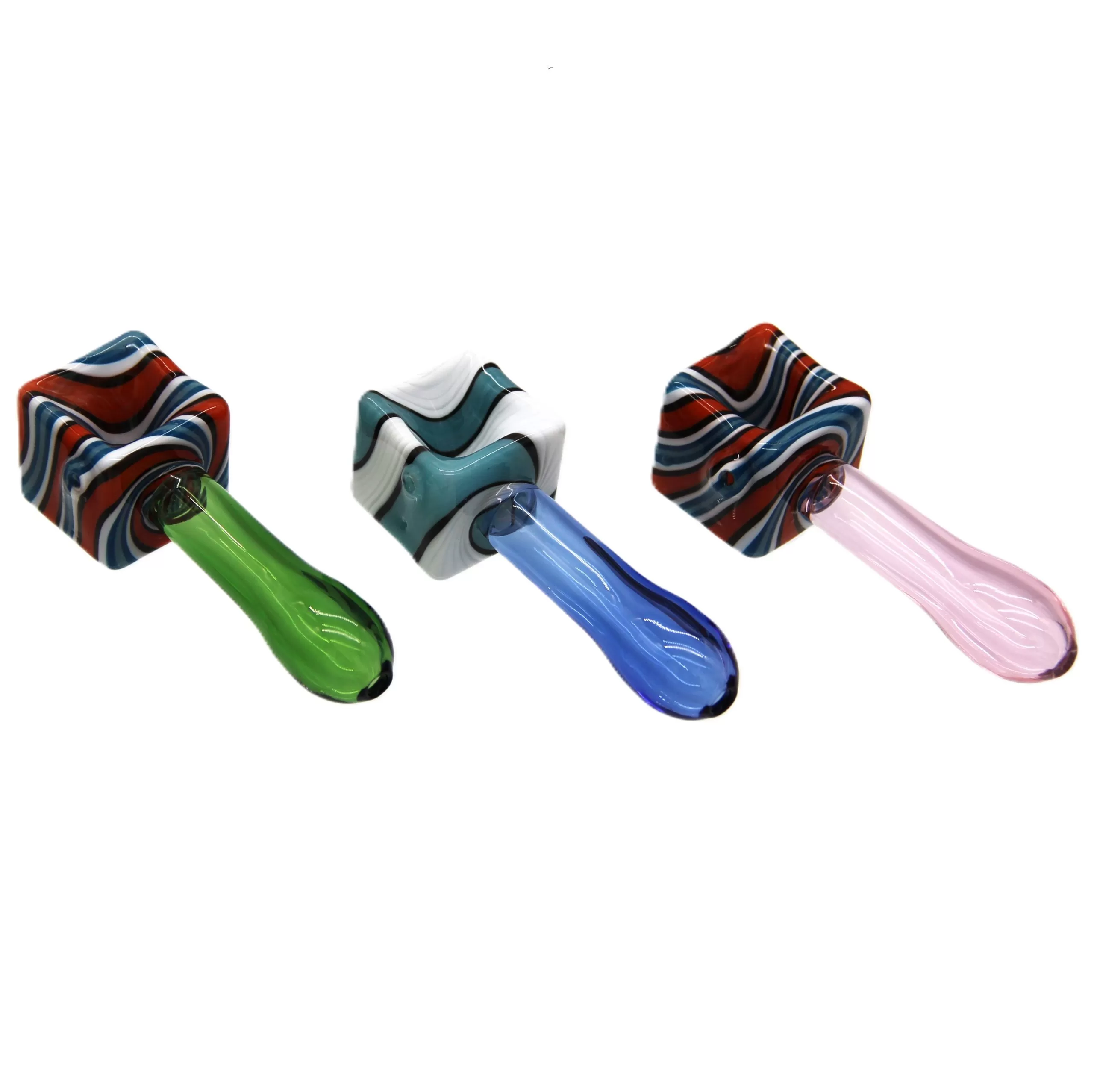 4.3'' ZIG WAG COLOR GLASS HAND PIPE WITH ICE CUBE DESIGN BOWL (GHP 1671)