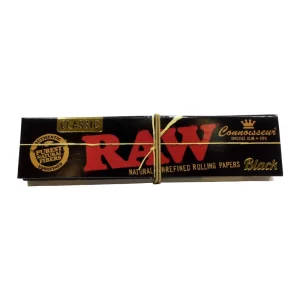 RAW KINGSIZE SLIM + TIPS CLASSIC CONNOISSEUR BLACK ROLLING PAPERS 24 PER BOX