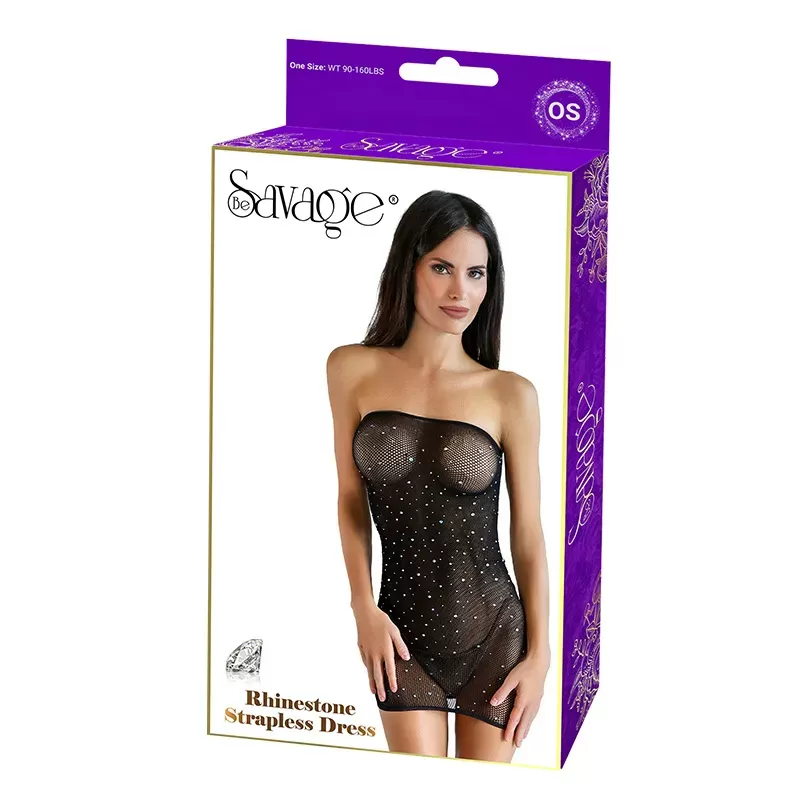 RHINESTONE STRAPLESS DRESS BLACK (SD 114 B )