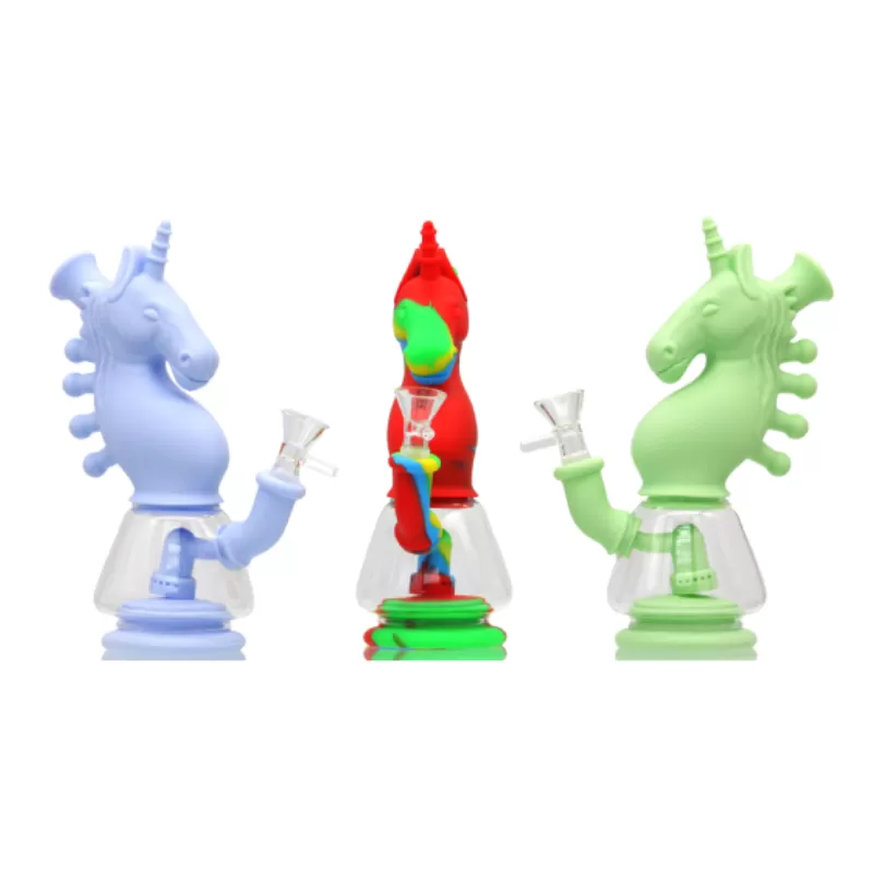 7.9'' SILICON WATERPIPE W/ UNICORN DESIGN /14MM MALE FUNNEL BOWL (SWP 874)
