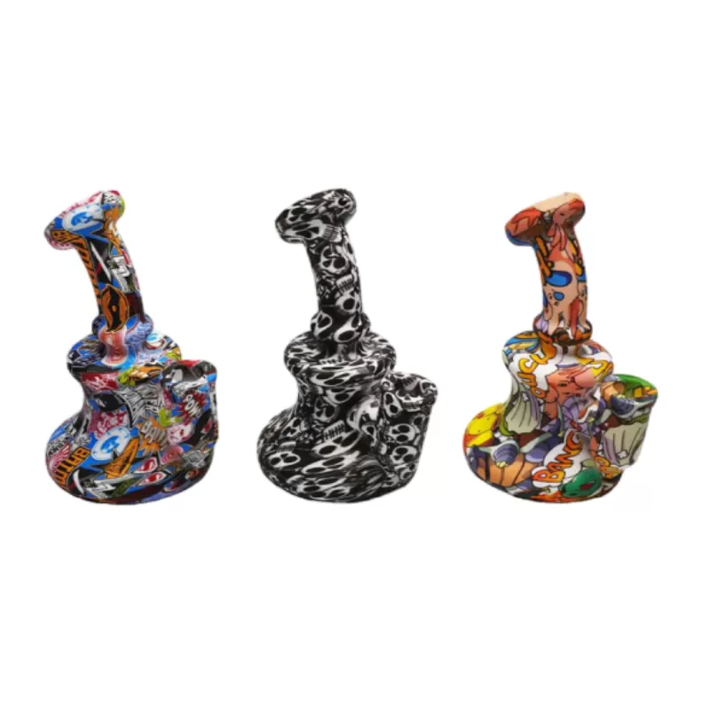 5'' WATER TRANSFER PRINTING SILICONE WATER PIPE, WITH 14 MM MALE JOINT FUNNEL.