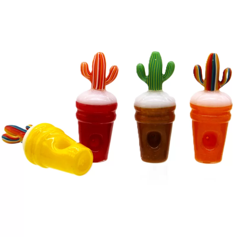 GHP 1716 ( 5.3'' GLASS HAND PIPE WITH DECAL CACTUS DESIGN)