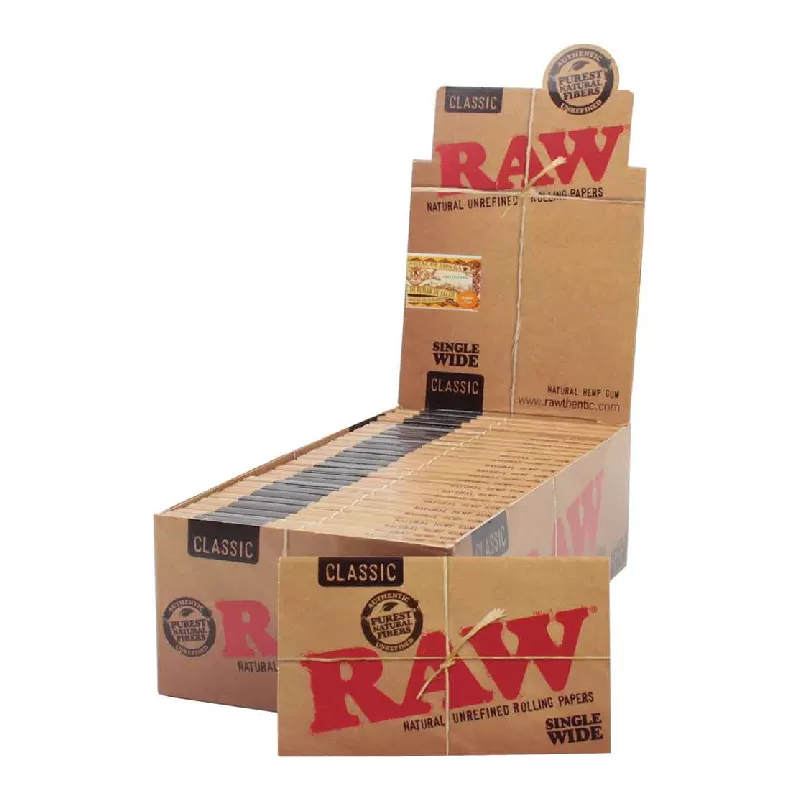 RAW SINGLE WIDE CLASSIC ROLLING PAPER 25 PER BOX - 716165174240