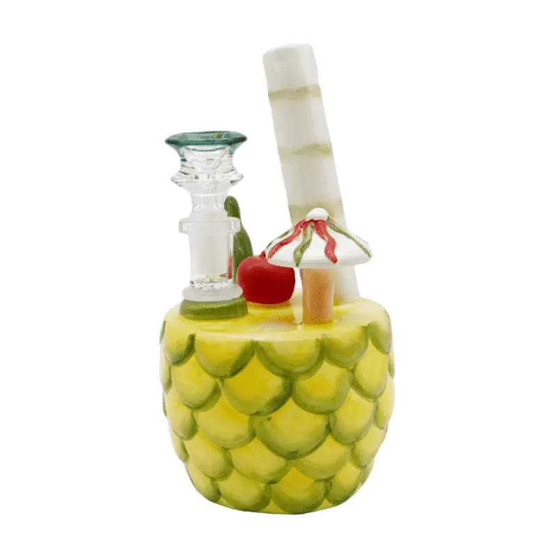 Ceramic pineapple-shaped waterpipe with green straw – Gotham Distro