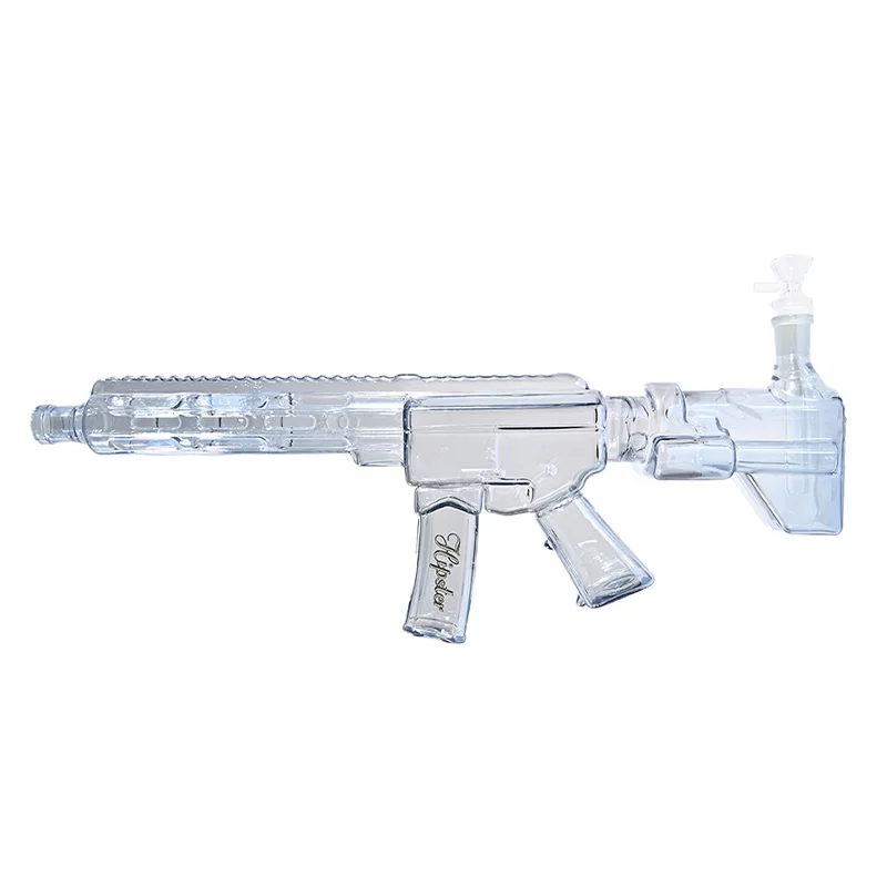 HIPSTER RIFLE CLEAR BLUE GLASS WATERPIPE (GS027B)