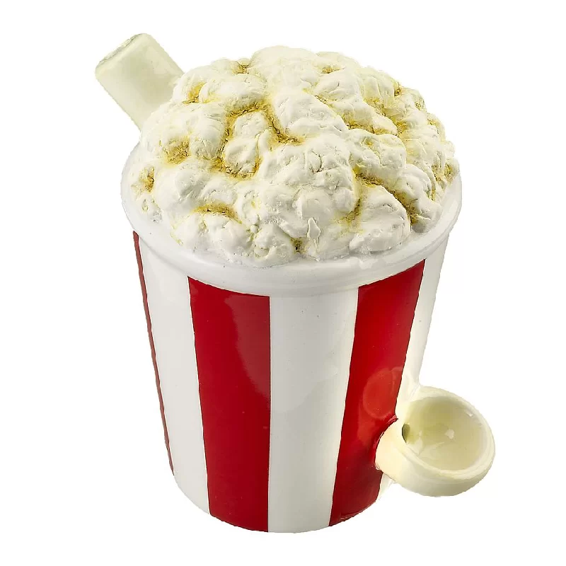 Ceramic popcorn-themed waterpipe with red and white bucket design – Gotham Distro