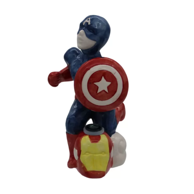 8” ceramic waterpipe with shield-themed superhero base – Gotham Distro