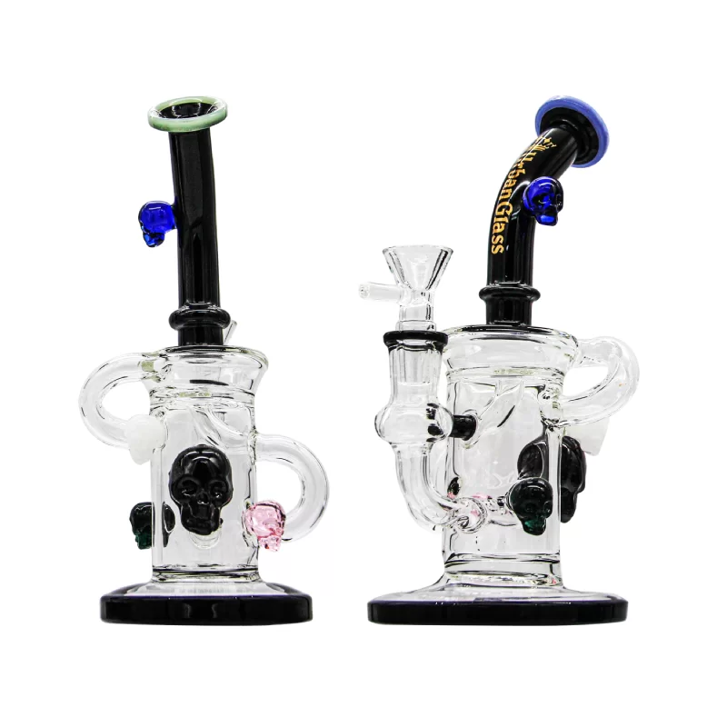 8.5" skull recycler urban glass waterpipes with black accents – Gotham Distro