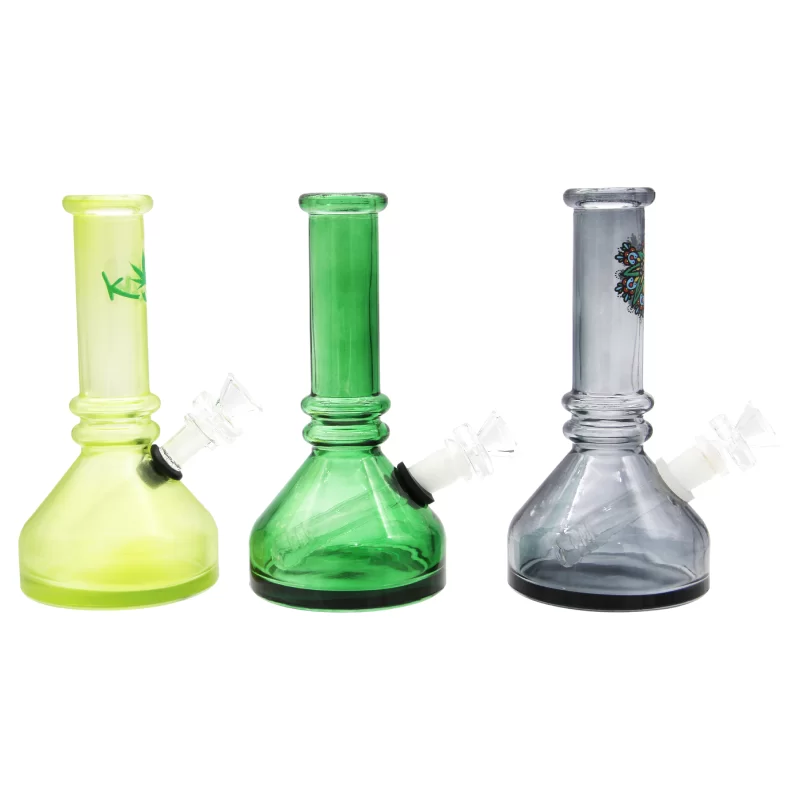 8" colored beaker glass waterpipes in green, pink, and black – Gotham Distro