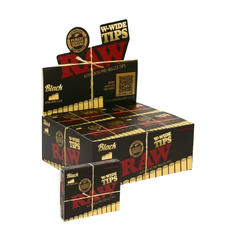 RAW PRE-ROLLED W-WIDE TIPS BLACK 10CT PACK -BOX OF 20 PACK