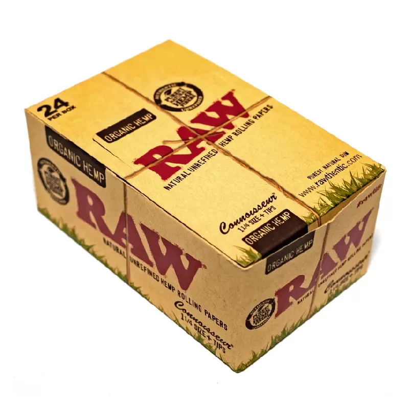 1.25 Organic Hemp Rolling Papers with Tips by RAW – distributed by Gotham Distro