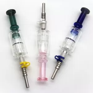 8.3” GLASS HONEY STRAW W/ TYRE PERK W/ 14MM STAINLESS STEAL TIP W/ 14MM PLASTIC CLIP (CH 972-14-S)