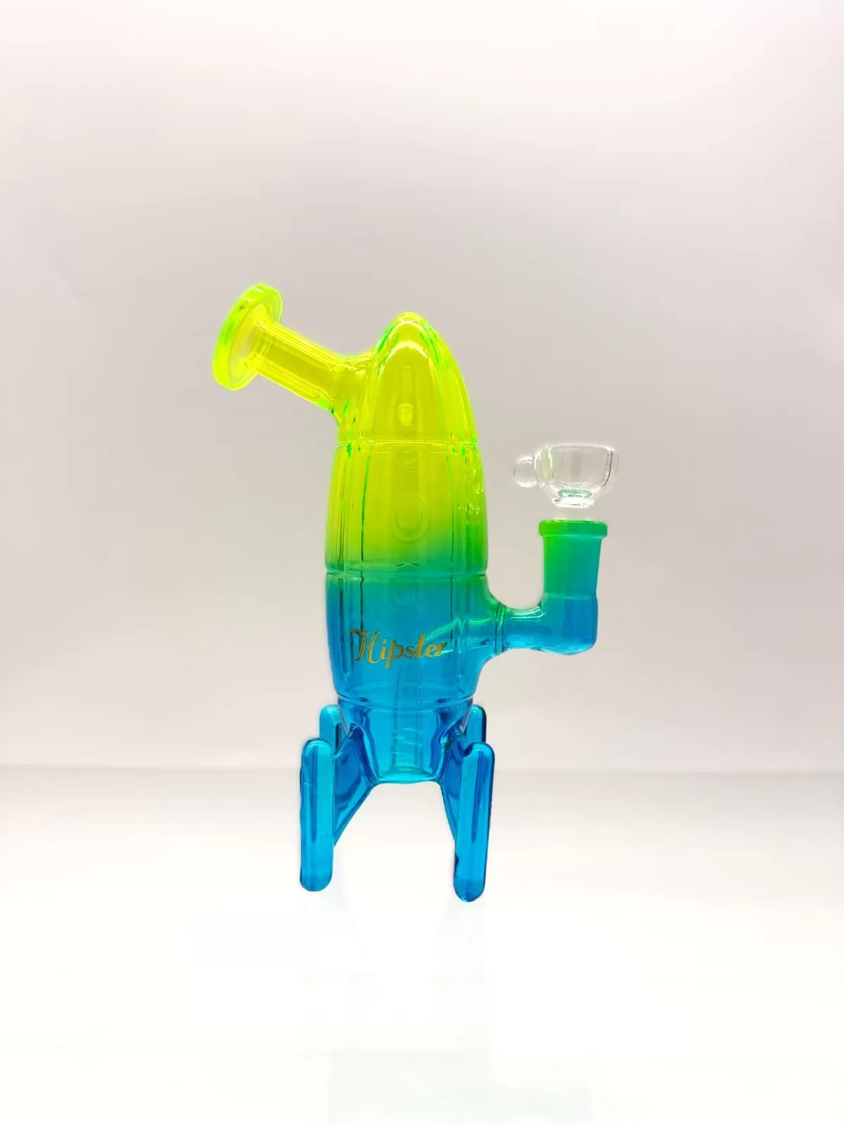 HIPSTER ROCKET GREEN & BLUE GLASS WATERPIPE (GS039GB)