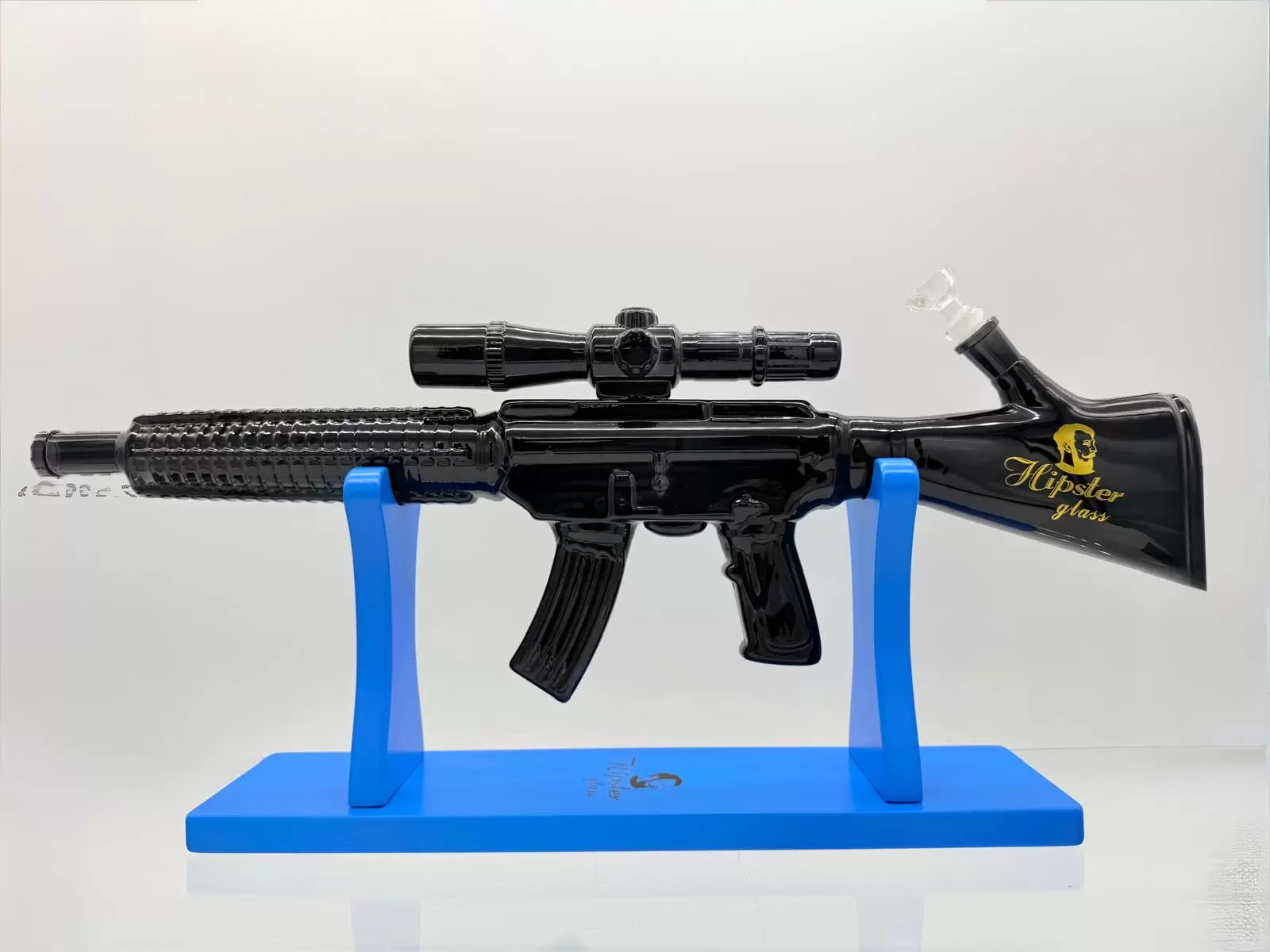 HIPSTER SHOTGUN STYLE BLACK GLASS WATERPIPE (GS022BK)