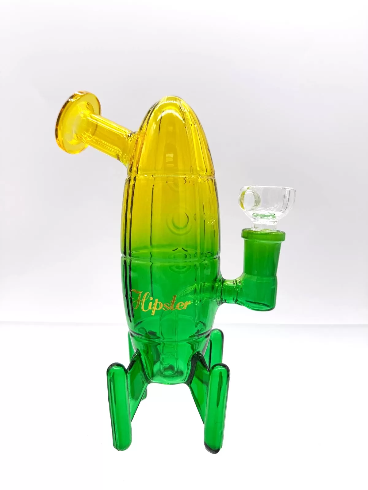 HIPSTER ROCKET YELLOW & GREEN GLASS WATERPIPE (GS039YG)