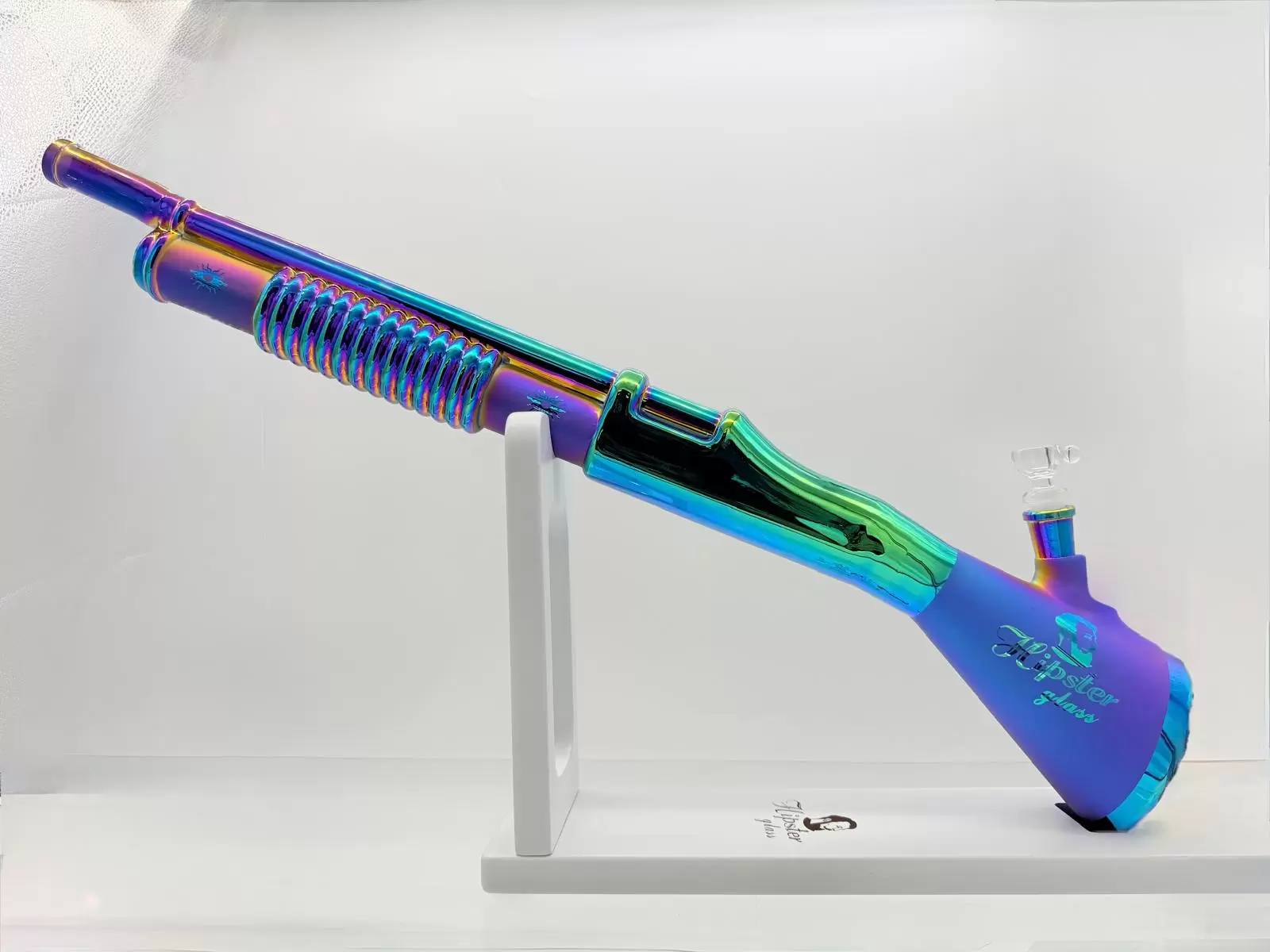 HIPSTER MACHINE GUN STYLE GREEN GLASS WATERPIPE (GS024)