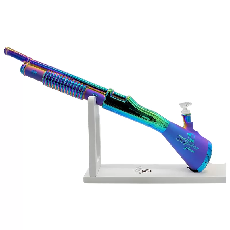 HIPSTER MACHINE GUN STYLE GREEN GLASS WATERPIPE (GS024)