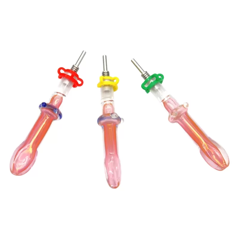 4.6'' GOLDEN FUMED GLASS HONEY STRAW W / 10MM STAINLESS STEEL TIP W/ 10MM PLASTIC CLIP (CH 465-S)