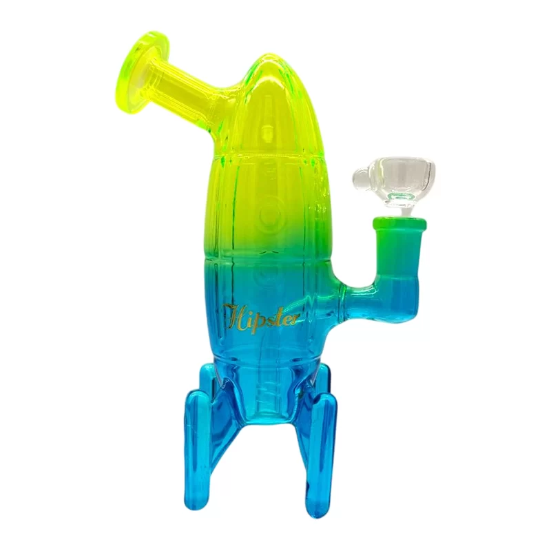 HIPSTER ROCKET GREEN & BLUE GLASS WATERPIPE (GS039GB)