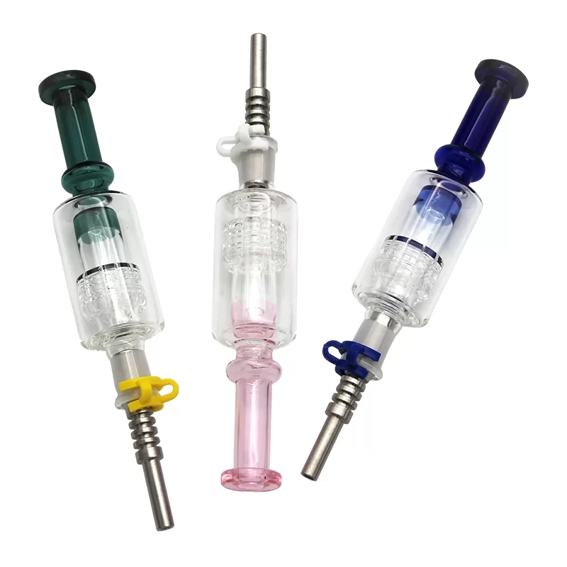 8.3'' GLASS HONEY STRAW W/ TYRE PERK W/ 14MM STAINLESS STEAL TIP W/ 14MM PLASTIC CLIP (CH 972-14-S)