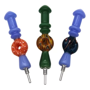 4.4” GLASS HONEY STRAW W/ ZIG WAG COLORED DONUT IN THE MIDDLE / 10MM STAINLESS STEAL TIP (CH 1114-10-S)