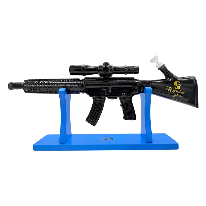 HIPSTER SHOTGUN STYLE BLACK GLASS WATERPIPE (GS022BK)