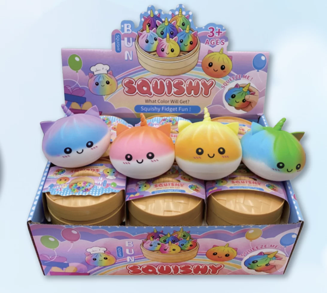RAINBOW UNICORN BUN SQUISHY (TY 059) - 12PCS DISPLAY