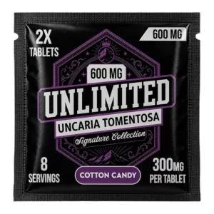 UNLIMITED UNCARIA TOMENTOSA BOTANICALS SIGNATURE COLLECTION (300MG PER TAB) 2CT PACK (TOTAL 600MG TABLTES PER PACK) COTTON CANDY – PACK OF 30CT