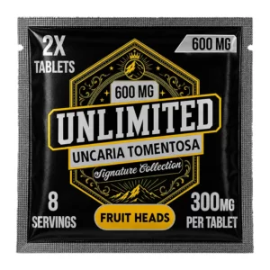 UNLIMITED UNCARIA TOMENTOSA BOTANICALS SIGNATURE COLLECTION (300MG PER TAB) 2CT PACK (TOTAL 600MG TABLTES PER PACK) FRUIT HEADS – PACK OF 30CT