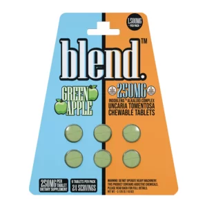 BLEND BOTANICAL EXTRACT CHEWABLE TABLETS (250MG PER TAB) 6CT TABLET PER PACK TOTAL 1500MG PER PACK GREEN APPLE  – BOX OF 5