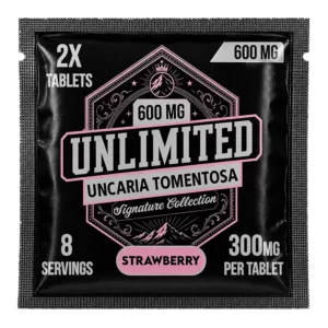 UNLIMITED UNCARIA TOMENTOSA BOTANICALS SIGNATURE COLLECTION (300MG PER TAB) 2CT PACK (TOTAL 600MG TABLTES PER PACK) STRAWBERRY – PACK OF 30CT